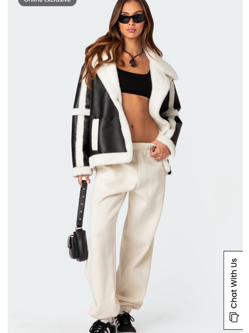 Edikted Black and White Rocki Oversized Faux Leather Shearling Jacket NEVER WORN